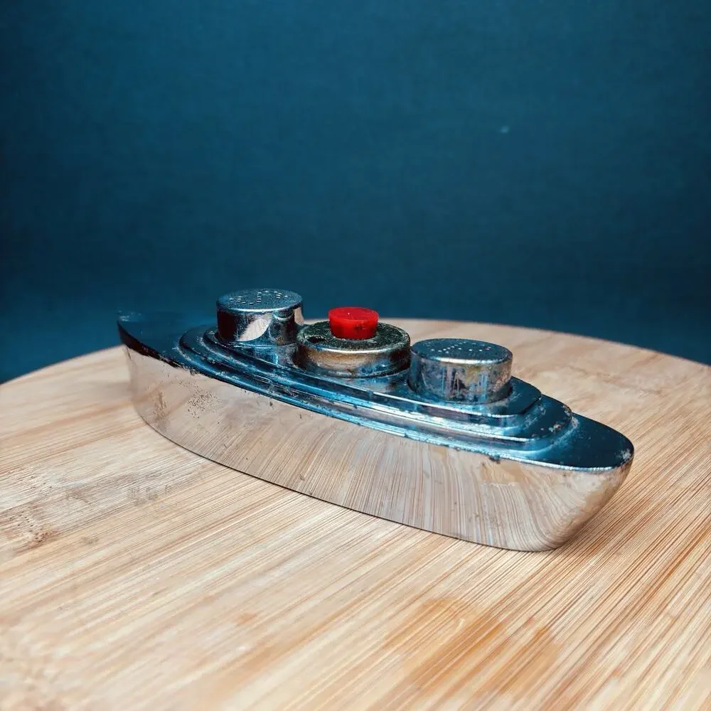 Vintage Art Deco Chrome Ocean Liner Cruet Set Salt Pepper Japan 1930s-50s